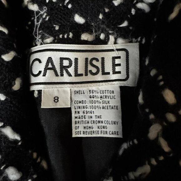 Vintage Carlisle Blazer Womens 8 Black Tweed Plaid Double Breasted Hong Kong 80s - Picture 4 of 9